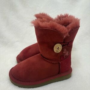 UGG Red Suede Boots with Fur Trim